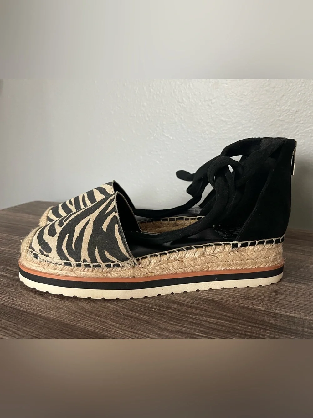 Vince Camuto Black Zebra Espadrille Lace-Up Platform Sandals